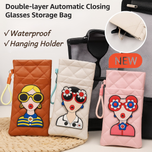 🎉Limited Time Sale🎉Premium Quality Double-Layer Automatic Closing Glasses Storage Bag Waterproof Leather Glasses Case Protective Secure Storage  Eyeglasses Durable Leather Material Shock Absorption