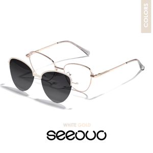 Seeouo - Kacamata Antiradiasi Blueray Clip on 2in1 Free Cat Eye Polarized Fashion Wanita Korean Style Bisa MInus 7003
