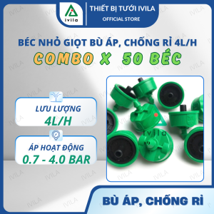 Combo 50 béc nhỏ giọt bù áp chống rỉ 2L/4L/8L/16L phù hợp tưới nhỏ giọt nhà màng nhà kính đầu nhỏ giọt chổng rỉ tự động cân bằng áp kiểm soát lưu lượng nước tưới chính xác tiết kiệm nước