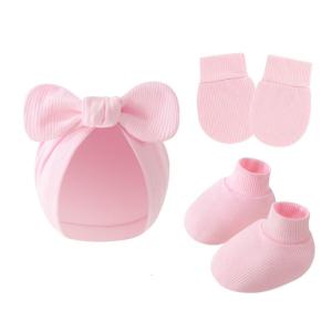 Newborns Cotton Turban Hat Mittens & Socks 3 Piece Set Soft Elastic Anti Scratches Face Protective Gloves Foot Cover
