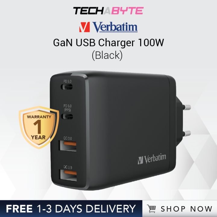 VERBATIM Port 100W PD QC GaN USB Charger