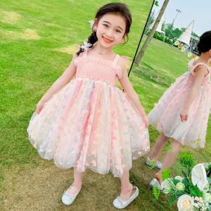 Girls summer dress childrens summer dress childrens suspender dress gauze dress baby girls mesh princess dress performance