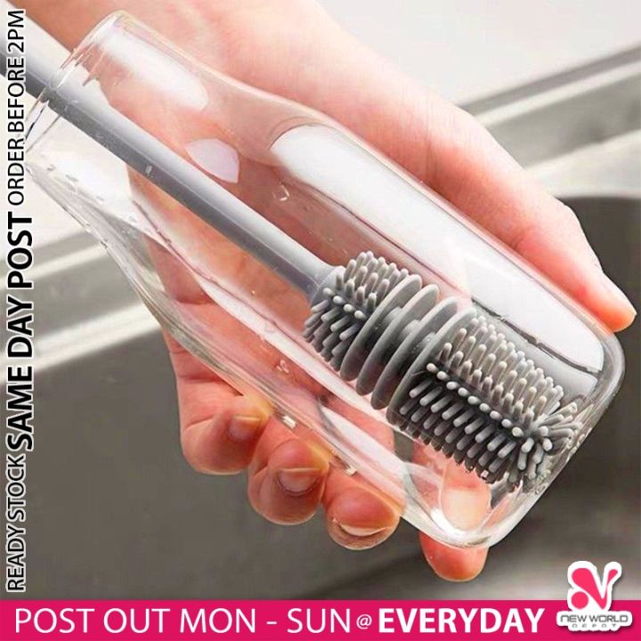 《 𝟯𝟲𝟬° 𝗖𝗟𝗘𝗔𝗡𝗦𝗜𝗡𝗚 》Long Handle Silicone Bristle Cleaning Brush Glass Milk Bottle Cleaner Kitchen Tool Pembersih Botol 奶瓶刷