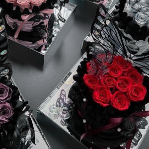 Finished Glowing Butterfly Artificial Rose Hug Bucket Bouquet Valentines Day Surprise Gift for Girlfriend or Best Friend Birthday Present