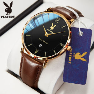 PLAYBOY Mens Watch 2023 Original Authentic New Waterproof Fashion Quartz Calendar Dial Leather Strap Casual Watch