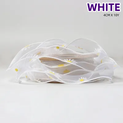 ✔✔READY STOCK✔✔ 4cm 10Y Daisy Wavy Fish Tail Ribbon Wave Lace Mermaid bouquet Cake Reben Riben 小雏菊鱼尾纱