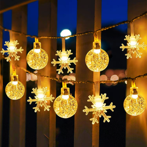 HOMEMORY Christmas Lights Solar Snowflake Lights LED String Lights Outdoor Waterproof Decoration Bubble Ball Lamp