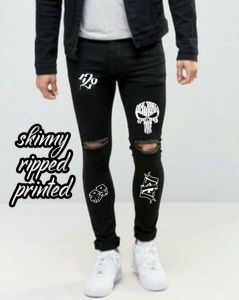 Celana Panjang Jeans Bahan Balck Denim Gaya Ripped Paint