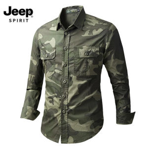 JEEP SPIRIT เสื้อแฟชั่นเสื้อผ้าฤดูใบไม้ผลิฤดูใบไม้ร่วงสีเขียวสีดำสินค้าเกี่ยวกับทหารแบรนด์สำหรับผู้ชายเสื้อเบลาส์ชุดลำลองแขนยาว5XL ขนาดใหญ่