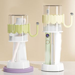 CUNXIN Space Saving Adjustable Toothbrush Holder Plastic Dustproof Electric Toothbrush Shelf Multifunctional with Mouthwash Cup Toothbrush Holder Set for Home