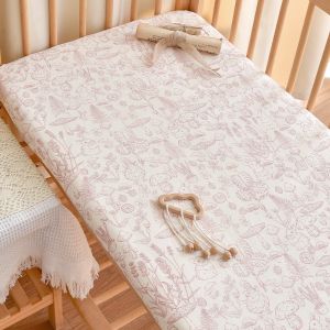Class A Pure Cotton Crib Fitted Sheet with Elastic Band Cartoon Printed Baby Bed Mattress Protector Cover