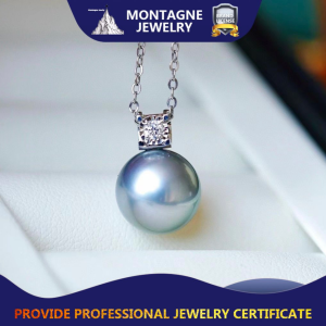 Montagne Jewelry 18k Pure White Gold Pendant Gem Inset Fine Jewellery Natural 10-11mm Tahitian Pearl Pendant Gold Necklace
