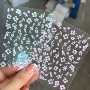 ZEEMIN 2Sheets Y2k Hibiscus Flower Nail Art Sticker 3D Silver Champagne Gold Hibiscus Floral Nail Decals Self-Adhesive DIY Manicure Dec