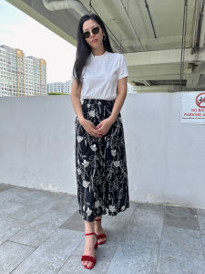 Hight quality women A line skirts high waist elastic waist PURE cotton skirts under knee