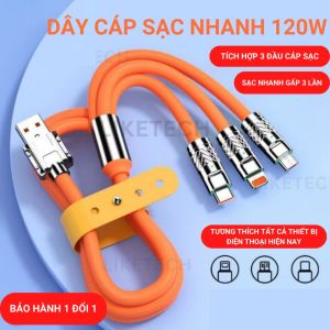 Cáp Sạc Điện Thoại 3 Trong 1 6A 100W Đầu Micro USB Type C - Hàng Cao Cấp Dày Dặn Bền Bỉ An Toàn