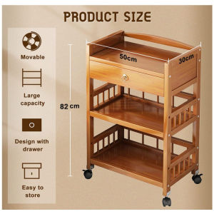 Bamboo Rolling Cart Kitchen Serving Cart Organizer Storage Rack with Lockable Wheels Bamboo Trolley 3 Layers Kitchen Rack With Storage Drawer for Home Bar Living Dining Room