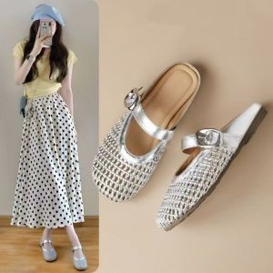 [Free Shipping] Womens flat half-slippers 2026 new summer outdoor hollow-out closed-toe sandals fashionable soft-soled slip-on shoes non-slip