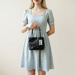 Vintage Chic Polka Dot & Stripe Tote Bag  Womens Soft Silk Satin Square Shoulder Bag  Retro Casual Handbag for Daily Commute2026