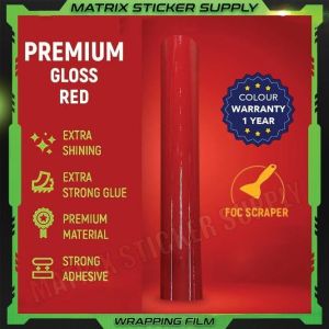 PREMIUM GLOSSY RED STICKER KERETA(152CM-Custom)Pelekat Sticker kilat wrapping full body vinyl wrap film car stickers