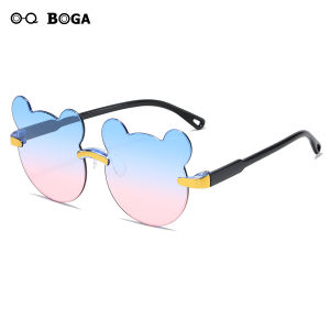OQ BOGA แว่นตากันแดดไร้ขอบสำหรับเด็ก Kacamata Hitam Anti-UV เคสโทรศัพท์หมี Pelindung Mata กลางแจ้ง8สี