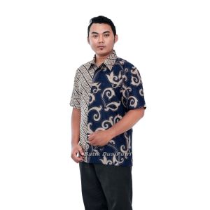 Batik Wanita Atasan Blouse Modern Lengan Pendek Dan Panjang WArna Navi Coklat SIZE S-M-L-XL-XXL-3L-4L-5L Batik Dua Putri Pekalongan - C-MUD