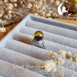 [NO COD] Authentic Round Blue Amber Adjustable s925 (Sterling Silver) Ring