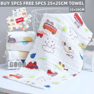 ( 5PCS FREE 5PCS 25-25CM SQUARE TOWEL ) 25-50CM Six Layer Towel Soft Gauze Baby Towel Face towel Saliva towel Bath towel Bibs Sweat towel Daily Water Absorption Student Towel Childrens Towel or Adult Towel