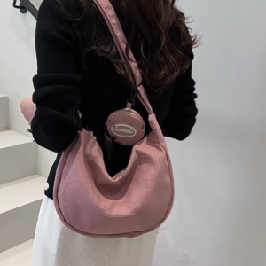 Stylish Corduroy Crossbody Bag Adjustable Strap Lightweight Everyday Shoulder Purse With Zippers Pocket For Men Women