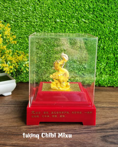 Tượng Rồng phủ cát vàng may mắn trong lồng kính mica Giàu có Quà tặng Đồ trang trí