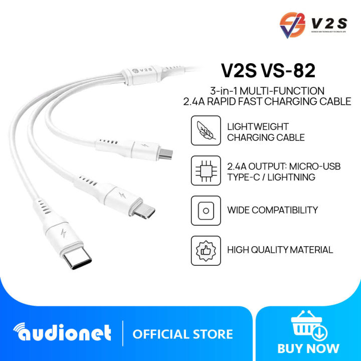 V2S VS-82 3in1 Rapid Fast USB Charging Cable Universal Multi