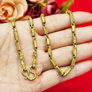 สร้อยคองานดิบทองเหลือลายปล้องเงาคั่นปล้องจิกตัดลาย ความยาว 24 นิ้ว งานดิบไม่ได้ชุบ ทองเหลืองโบราณ งานคลาสสิค พร้อมส่ง