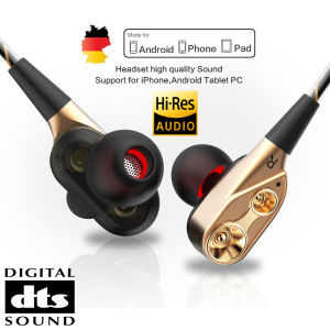 [LazChoice] BEST Dual Dynamic Driver Unit HiFi Wired Earphone Quad-core Speaker 3.5mm In-ear Stereo Bass Sport Running Headset Flexible Cable with Microphone Built-in Volume Key