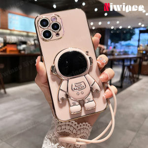 Niwinee cho iphone 15 14 plus 13 12 11 pro max mini x xr xs max 8 7 6 6s plus + se 2020 lưới màu đỏ phi hành gia đứng cạnh thẳng mạ điện vỏ điện thoại dây đeo cặp vợ chồng nhựa tpu mềm chống sốc