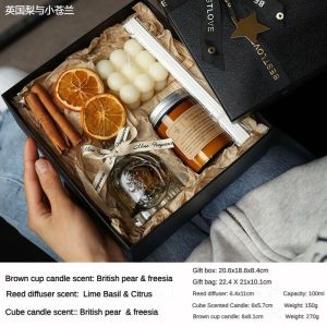 Ins Aromatherapy Candle Box Set Aroma Gift ScentedHome Fragrance Fire-Free Incense Glass Cup Essential Oil Air Reed Diffuser Birthday Holiday Christmas Gift