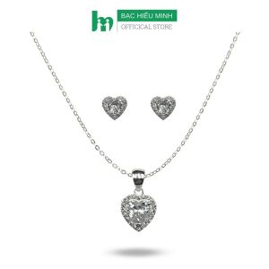 Combo Dây Chuyền Hoa Tai Nữ Bạc Ta Trái Tim Đính Đá BẠC HIỂU MINH BCB007