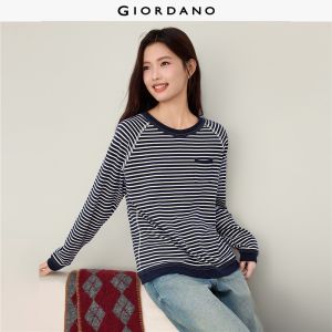 Giordano Beau Monde Women 100% cotton striped raglan sleeve tee Free Shipping 13326814