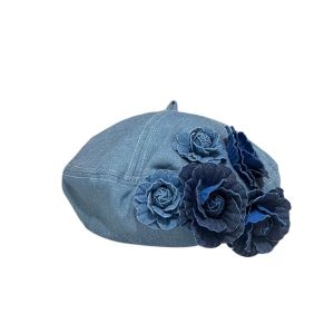 ARTMU Flower Denim Camellia Beret Hat Artistic Y2K Painter Caps Casual Korean Style Denim Beret Lady