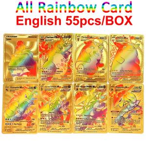 55Pcs/Box Kartu Koleksi Pokemon Mainan Kartu Pokemon Tcg Kotak Dek Kartu Foil Emas Berbagai Macam Kartu Versi Inggris Untuk Koleksi Anak