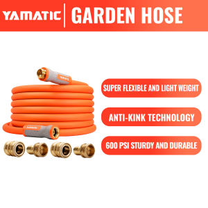 YAMATIC Garden Hose 5/8 in Ergonomic Swivel Fittings Burst 600 PSI Heavy Duty Flexible and Lightweight Water Hose with 2 Set Quick Connect