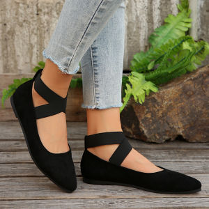 Free Shipping Plus-Size Flat Shoes With Elastic Straps Shallow Toe Suede Material Pointed Toe Slip-On Style And Designed For Easy Wear Suitable For Work
