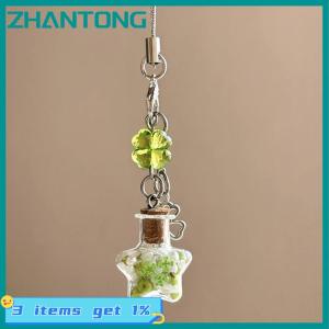 ZHANTONG Charm Fashion Lucky Four Leaf Clovers Wishing Bottle Beaded Phone Pendant Fashionable Ornament Cell Phone Keyring Strap Lanyard