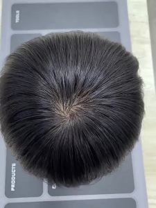 Full Silk Base100% Human Hair  Forehead lace float buckle No knots Natural Looking Straight Wig Remy Human Natural Hair Men Toupee Invisible Knots Silk Base