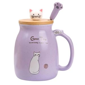 Kawaii Tea Cup Cute Cat Ceramic Coffee Mug with Lid and Spoon Japanese style Novelty Gifts for Women Cat lover Gifts 16oz2026