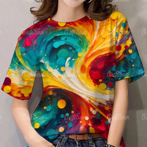 Graffiti Rainbow T-shirt 2025 Womens Shirt Tie dye Pattern Casual Short Sleeve Daily Basic Top Family Team Shirt