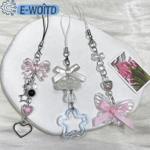 E-WOITD 1ชิ้นน่ารักลูกปัดผีเสื้อแฮนด์เมดพวงกุญแจสาวหวานสำหรับ ip 11กล้องน่ารัก Y2K ความรักห้าดาวชี้จี้เสน่ห์ของโทรศัพท์