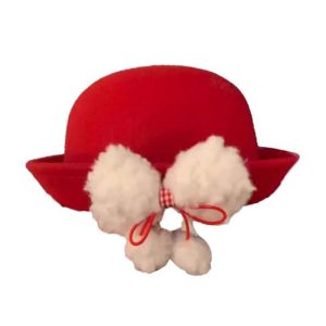 THANKSKY Mũ beret Mũ bowler đỏ Phong cách Nhật Bản Có vẻ cổ điển Mũ vòm cho bé gái Mũ công chúa Đồ nhồi bông Mũ len xô Phụ nữ