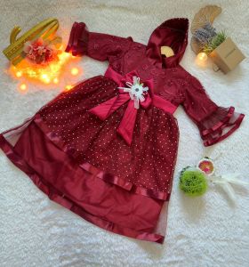 Dress Anak Perempuan Motif Bintang Leher U dengan Sash - Pakaian Pesta Muslimah