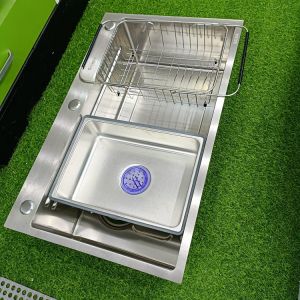 Bồn rửa chén INOX 304 nguyên bản chống trầy xước - Chậu bếp 1 hố cỡ lớn kích thước 75x46 cm