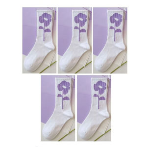 5 Đôi / Gói Mùa Xuân Mùa Thu Bông Polyester Dày Màu Tím / Trắng Tất Nữ Tất Ống Giữa Đàn Hồi Cao Cho Sinh Viên Cô Gái Ngọt Ngào 2026