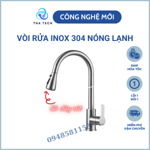 Vòi rửa Inox 304 rút dây 2 chế độ nóng lạnh xoay 360 độ cao cấp tiện dụng sang trọng